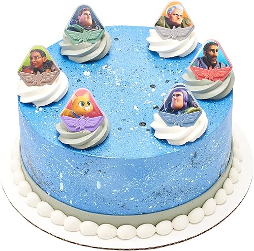 Miniatura 3 de DECOPAC Anillos de Disney Pixar Lightyear de Navidad, decoraciones de cupcakes, adornos para pasteles seguros para alimentos, 6 personajes