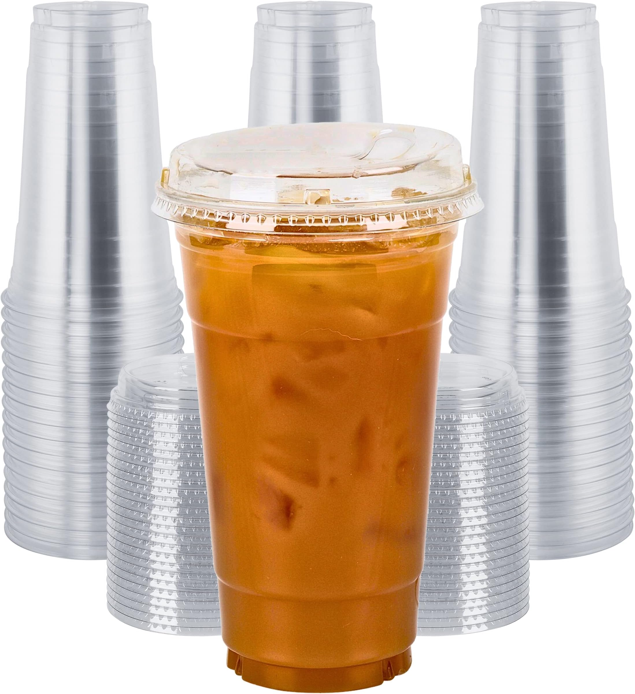 Green Direct 24 oz. Disposable Plastic Clear Cups with Strawless Sip Lids for Iced Coffee 100