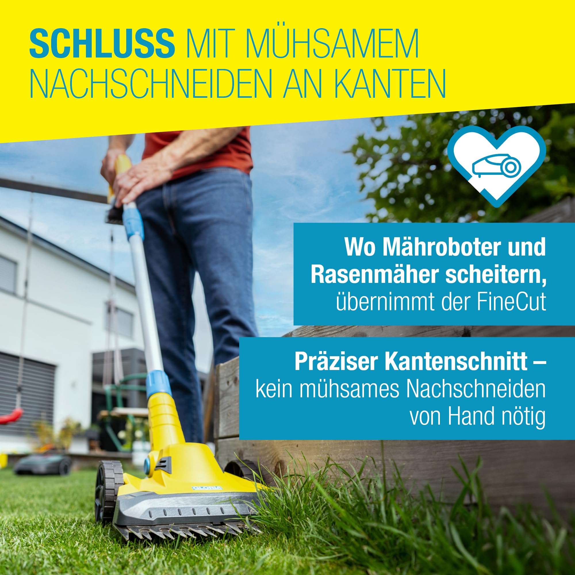 GLORIA Akku Rasen- & Kantenschneider FineCut 18V | Rasentrimmer & Rasenmäher mit 25 cm Schnittbreite | Ideale Ergänzung zum Mähroboter | Rasenkantenschneider kompatibel mit Bosch 18V (ohne Akku)
