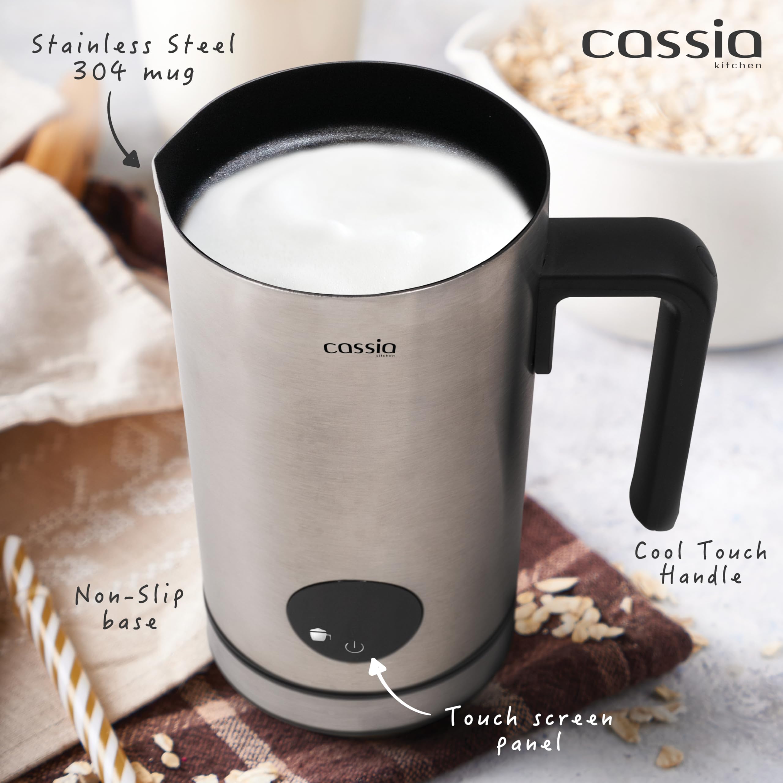 Espumador de leche eléctrico con funciones 5 en 1 - Espuma fría y caliente, chocolate y calentador de leche - 550W, control digital de pantalla táctil, espuma de 5.4 fl oz y capacidad de 4