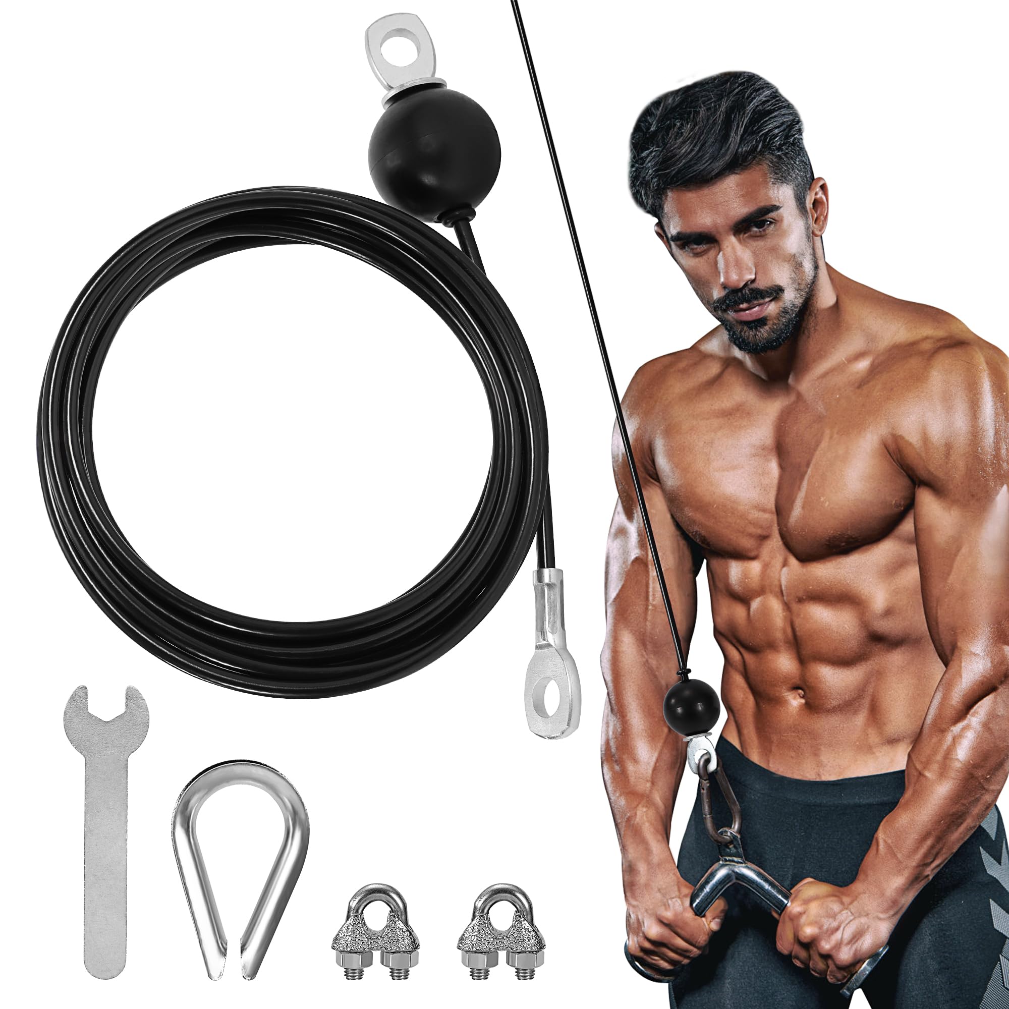 Kabel do fitnessu 3 m, linka stalowa, osłonięty, kabel do fitnessu, do wyciągania liny, fitnessu, domu, na siłownię