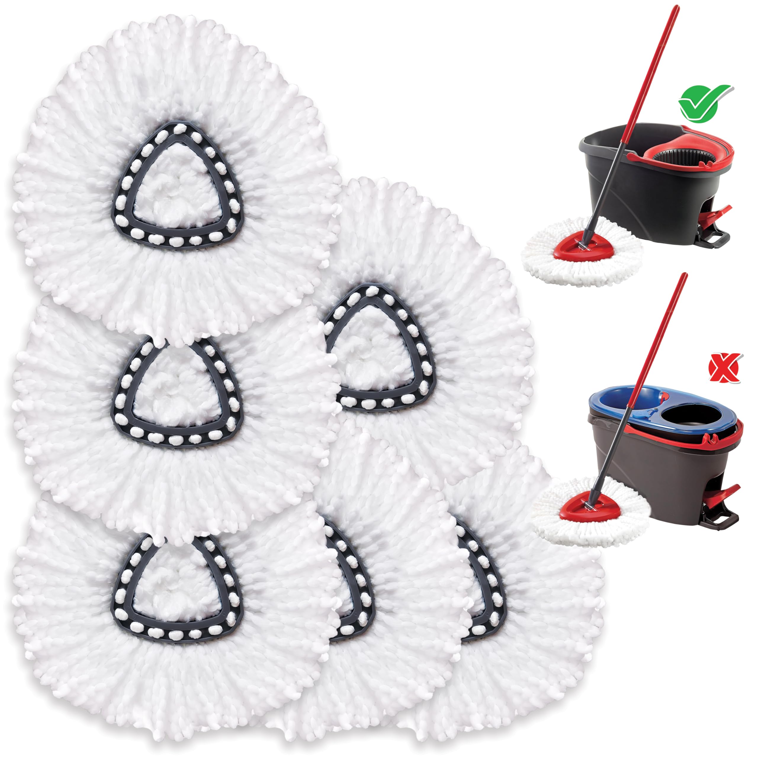 KLEEN HANDLERMicrofiber Spin Mop Replacement Head Refills | Compatible with O Ceda EasyWring 1 Tank System, White, L (6-Pack)