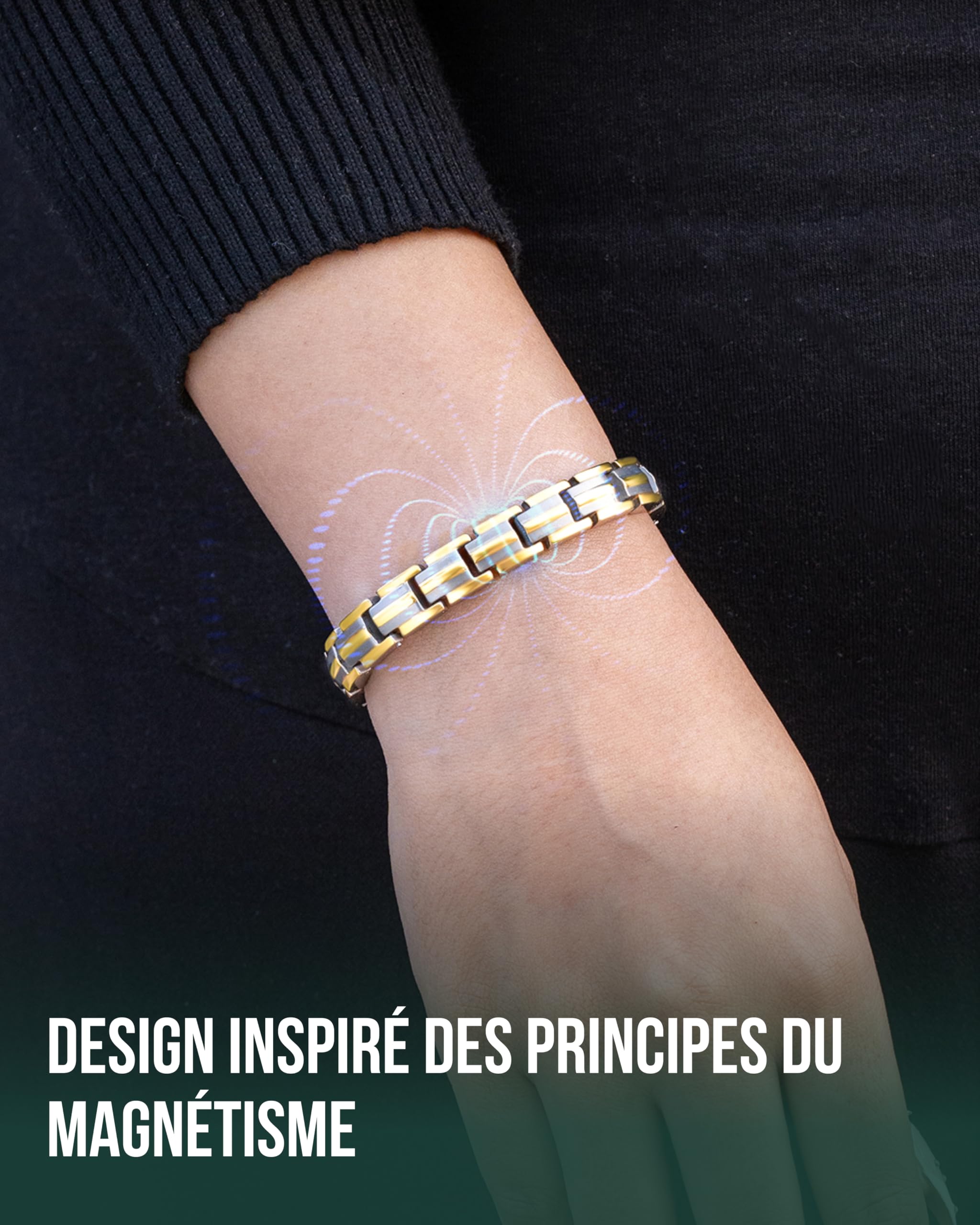MagnetRX® Bracelet Magnétique Femme en Titane · EllipseMAX 5X · Bracelet Aimanté Surpuissant 5 000 Gauss · Bijou Magnétique Élégant à Longueur Ajustable (Argent/Or)