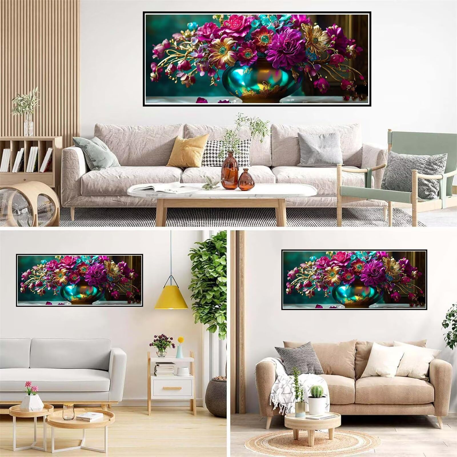 Diamond Painting Vase à fleurs, Grand Broderie Diamant kit Complet 150x60cm DIY 5D Strass Point de Croix Cristal Painting Artisanat, Loisirs Créatifs Adultes Art Set pour Décor Murale Maison U-207
