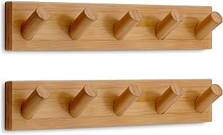 LARHN Wall Mounted Coat Rack with 5 Heavy-Duty 1" Diameter Hooks (2-Pack), 16.5" - Wooden Wall Hook Rack - Modern Scandinavian Home Decor