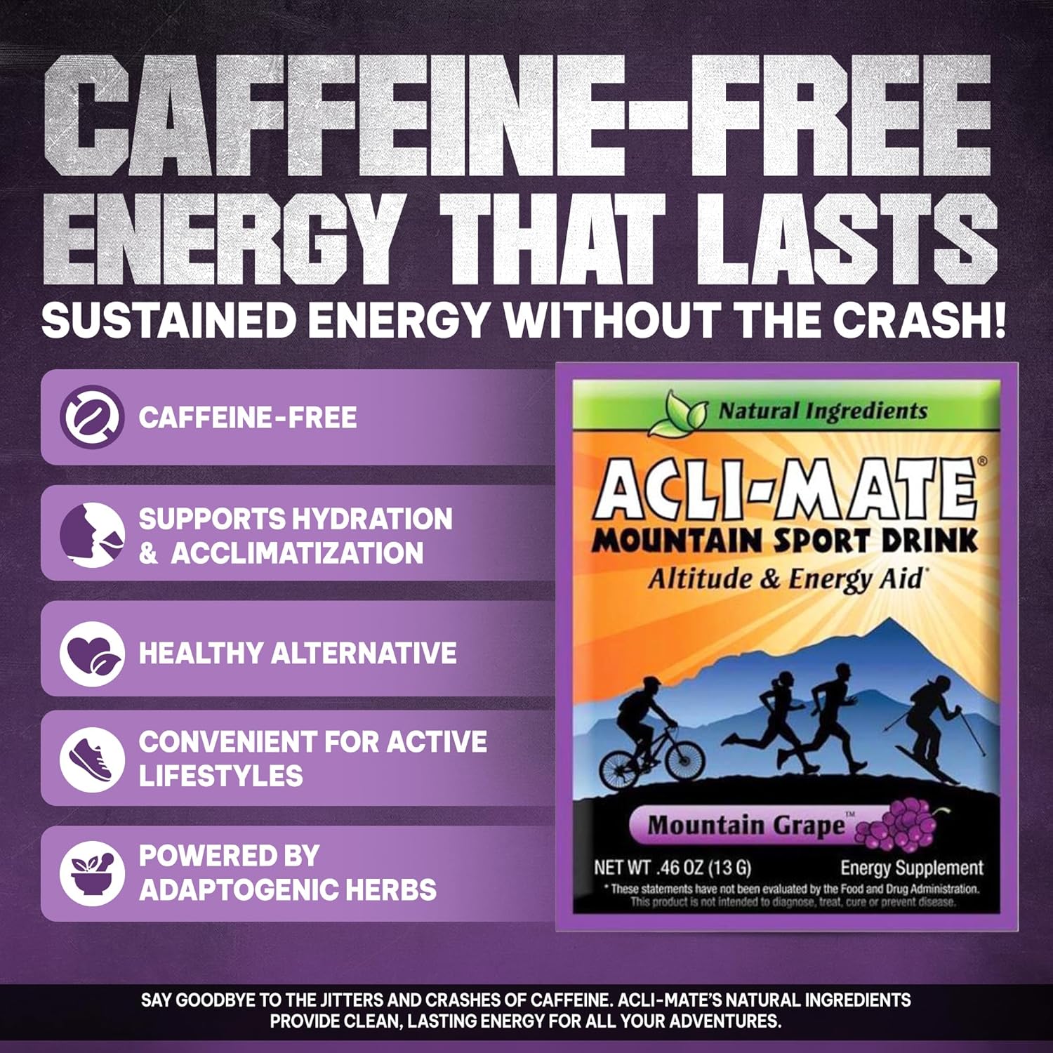 Acli-Mate Mountain Sport Drink Mix - High Altitude Acclimatization Electrolyte Powder Packets - Energy Drink Mix - Recovery Hydration Packets for Running, Hiking, Cycling, Travel & More (30 CT, Grape)