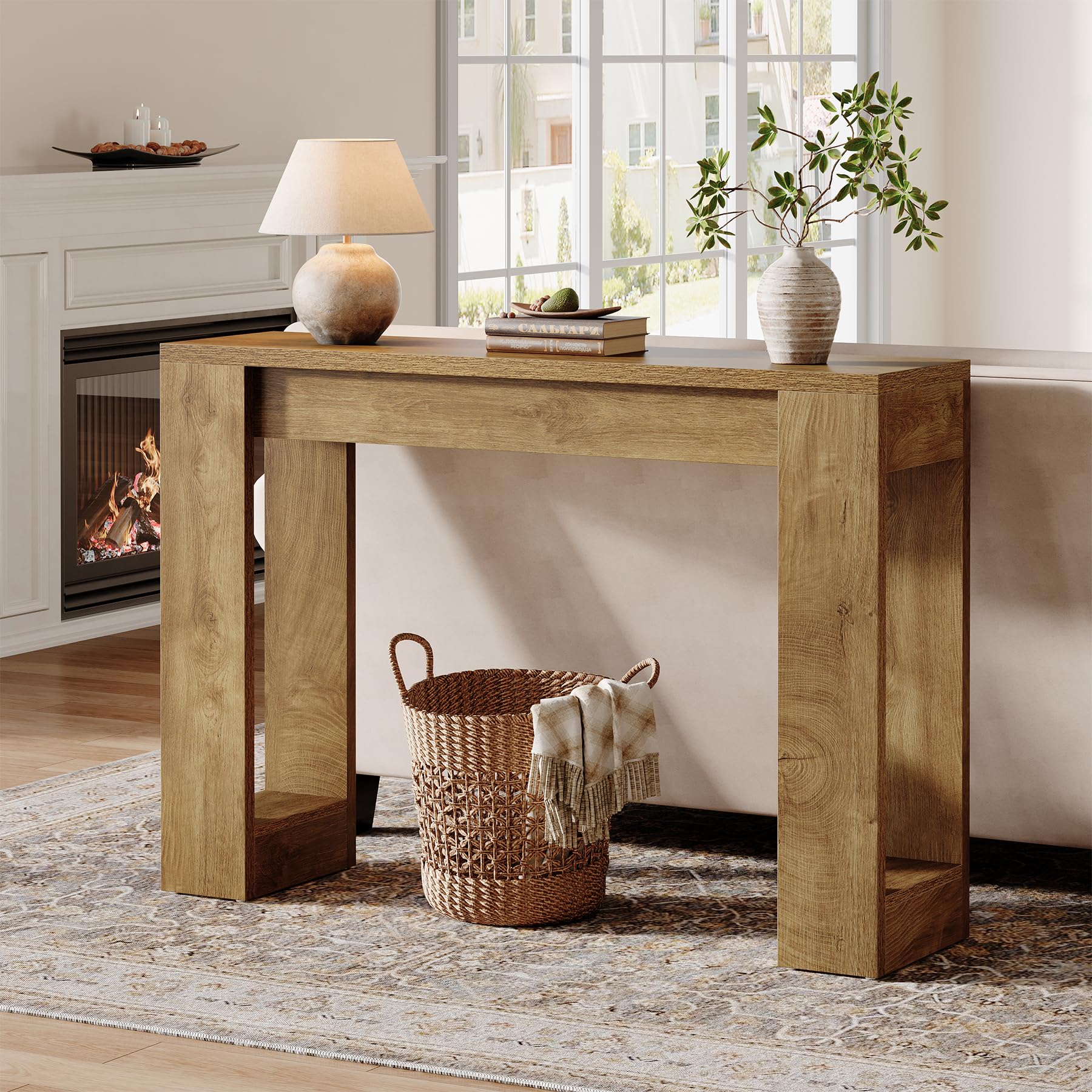 Tribesigns Mesa consola larga de 105 cm, en madera rústica para detrás del sofá, mesa de entrada estrecha para entrada, pasillo, salón (marrón)