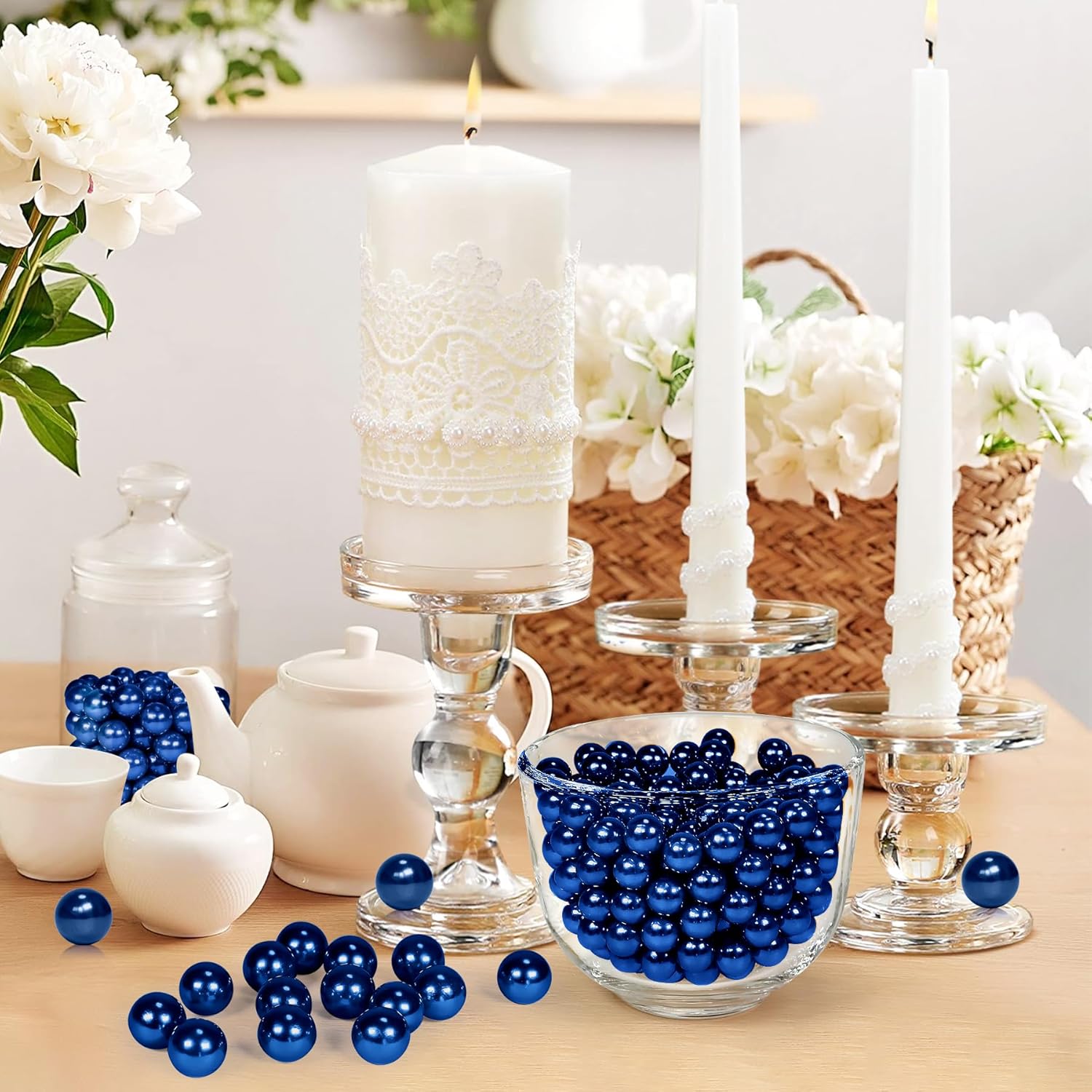 1400Pcs Navy Blue Vase Filler Pearl Beads for Crafting 8mm Beads No Holes Decor Suitable for Wedding Decor, Party Decorations, Centerpiece Table Decorations - Image 6