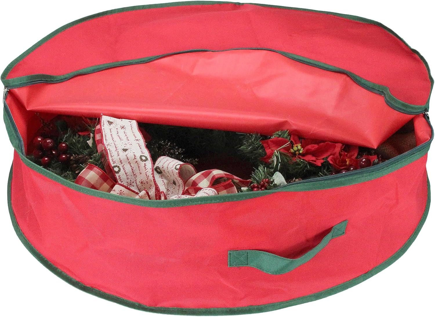 36” Red and Green Christmas Wreath Storage Bag