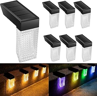 BENBOR RGB - Confezione da 6 luci solari per esterni, luci solari a gradini impermeabili, a energia solare, luci da parete per esterni, cortile, cortile, scale, gradini e recinzioni (luce calda)