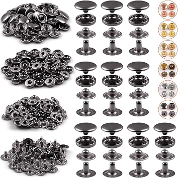 PECMER Snap Fasteners Kit 50 Sets Snap Buttons for Sewing 10mm Gunmetal