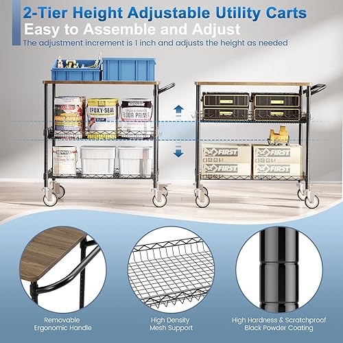 Miniatura 4 de Leteuke Carros de cocina rodantes con ruedas, 34 pulgadas de largo x 17.5 pulgadas de ancho, carrito utilitario resistente de 3 niveles con mesa de