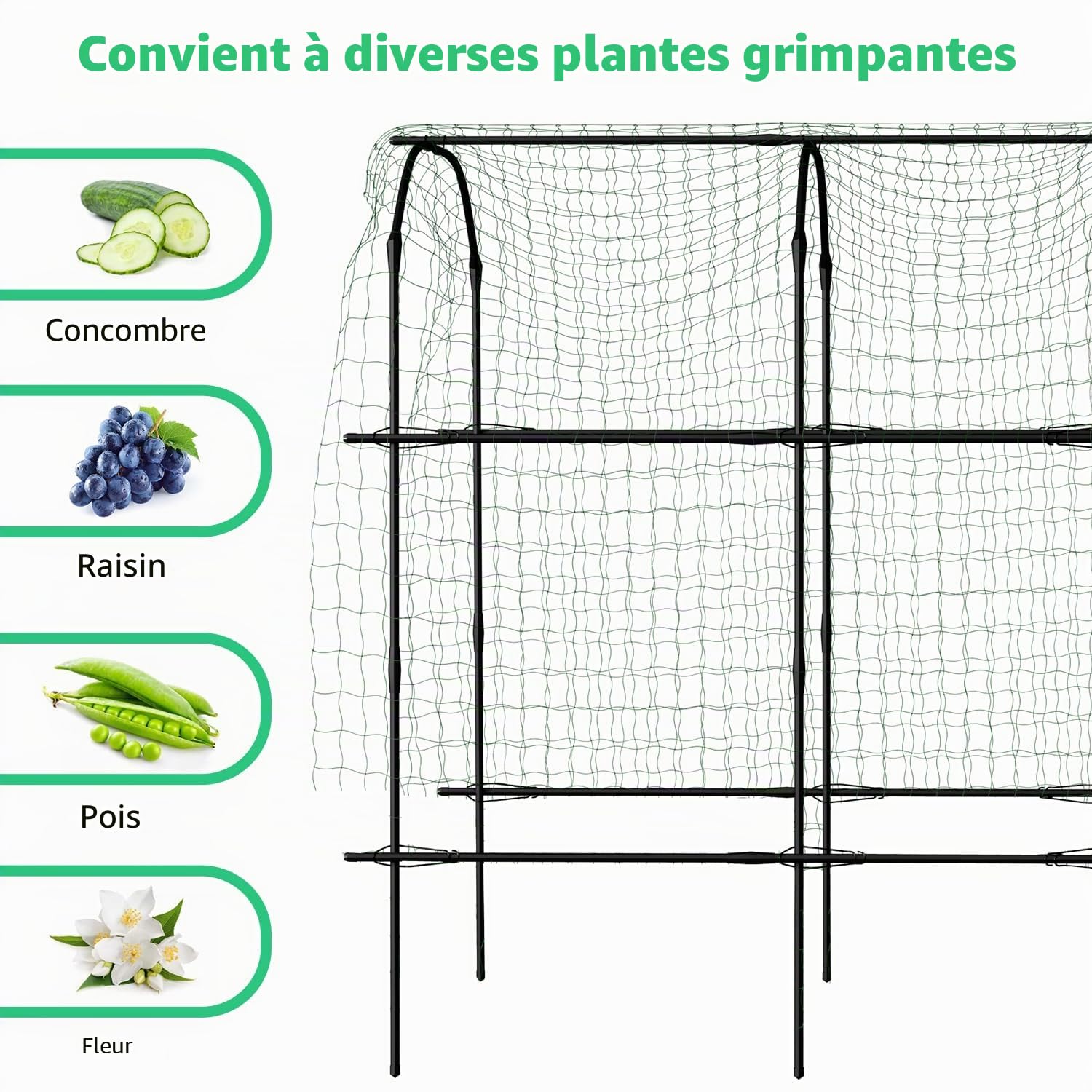 SUNYRISY Arche de jardin métallique revêtue de PE - 220 cm - Tuteur pour concombres, fleurs et pois