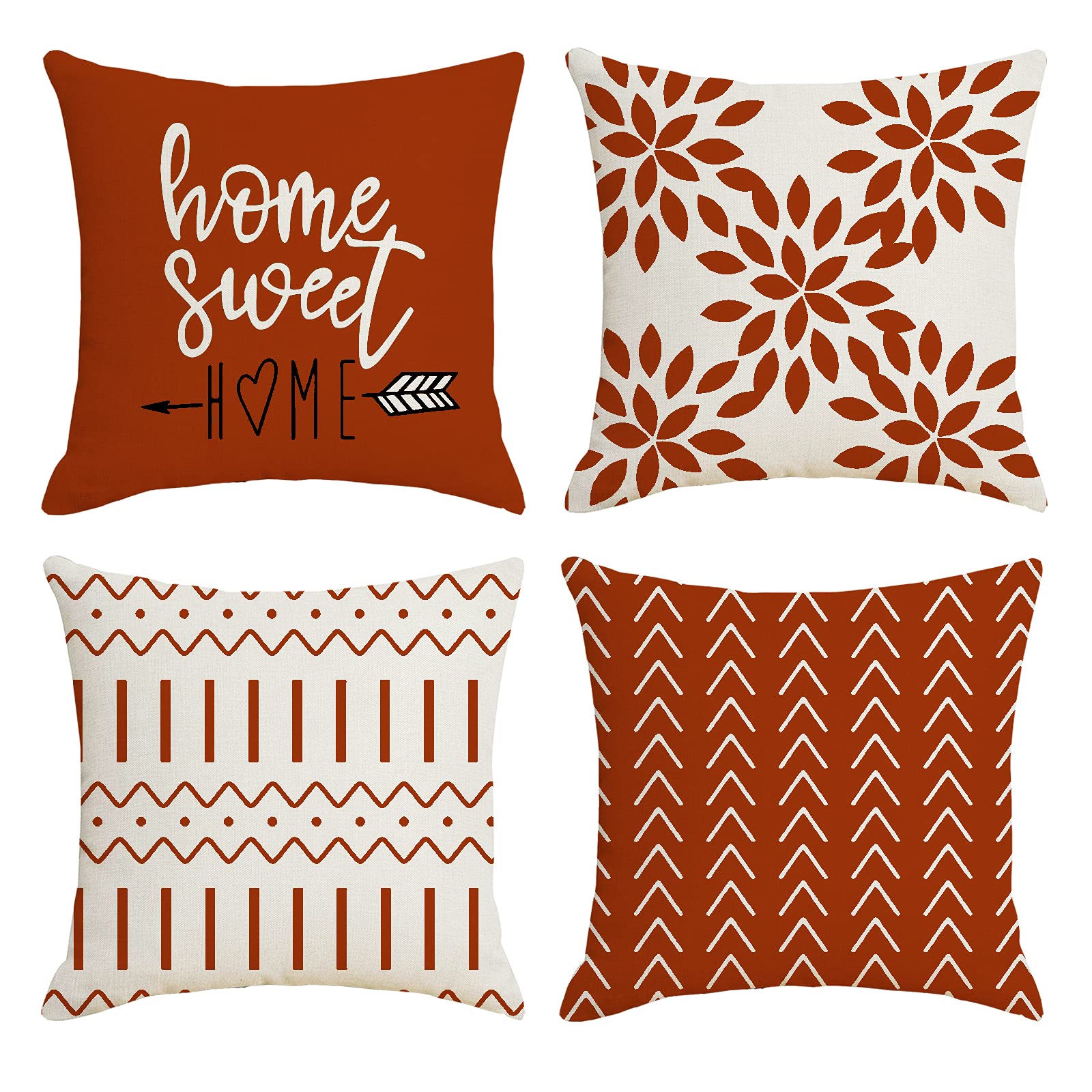 YCOLL Pillow Covers 20x20 Modern Sofa Throw Pillow Cover, Decorative Outdoor Linen Fabric Pillow Case for Couch Bed Car (Burnt Orange, 20x20,Set of 4)