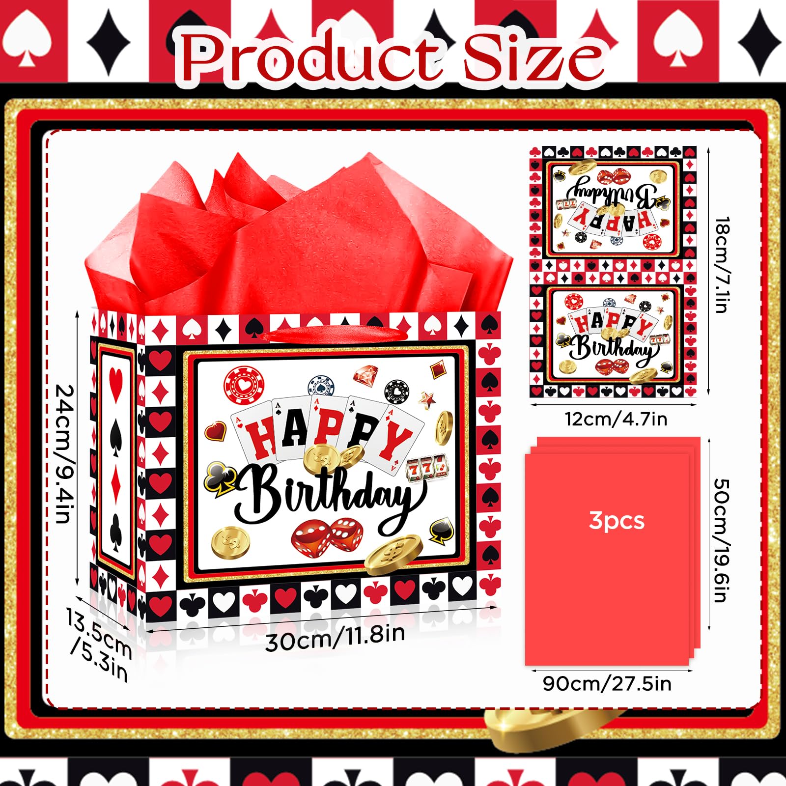 Woosytoo Casino Birthday Gift Bags with Card and Wrapping Paper Casino Party Favors Las Vegas Poker Themed Gift Bag for Men Women Christmas Casino Birthday Party Decorations Supplies