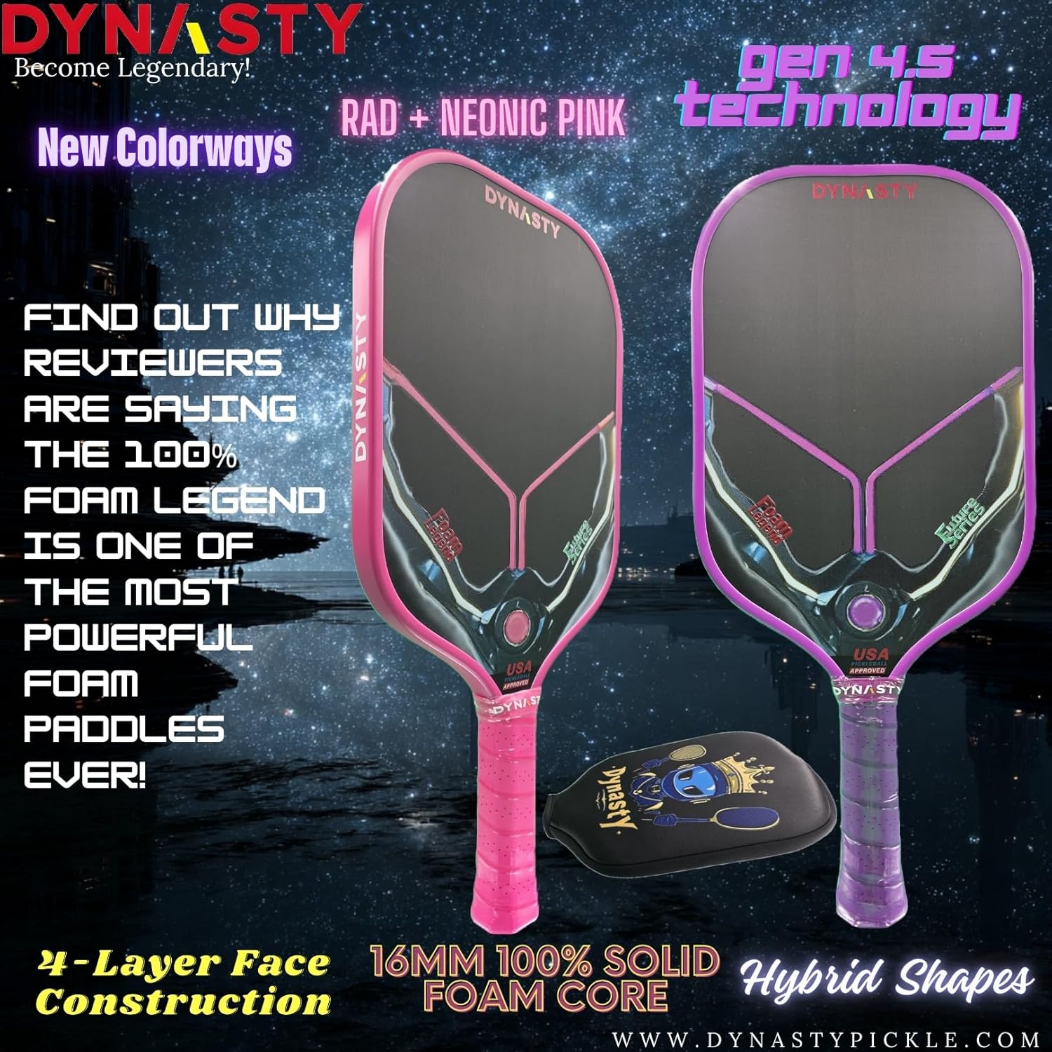 Dynasty Foam Legend Future Series Gen 4.5 with 4-Layer Face *Power Series PBCoR .43* USAPA/Featherweight 3D18K Carbon Fiber Gen 3.5 Pickleball Paddle