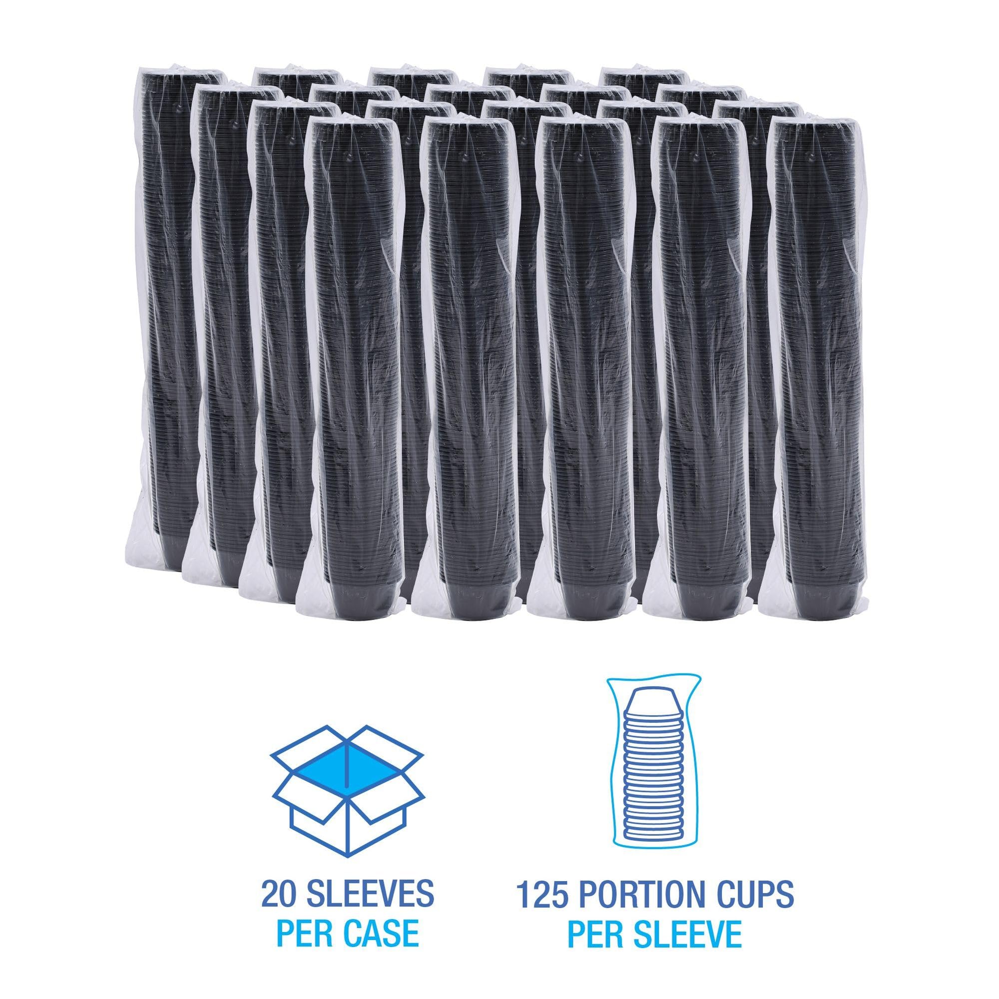 1 Oz Leak Proof Black Plastic Condiment Souffle Containers with Lids - Plastic Black Portion Cups with Plastic Lid Perfect for Sauces, Samples, Slime, Jello Shot, Food Storage (1 Ounce) (375)