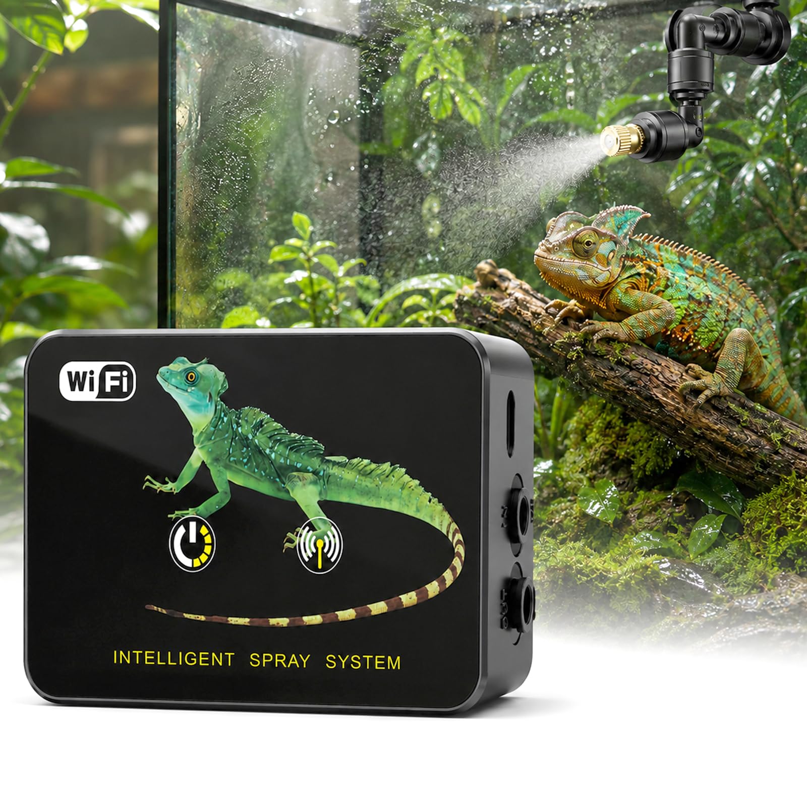 Beregnungsanlage Terrarium mit Timer, WiFi Steuerung Automatische Sprühanlage für Reptilien, Terrarium Vernebler mit 2 Sprühdüsen und 5m Schlauch, Luftbefeuchter für Geckos Schlangen Pflanzen