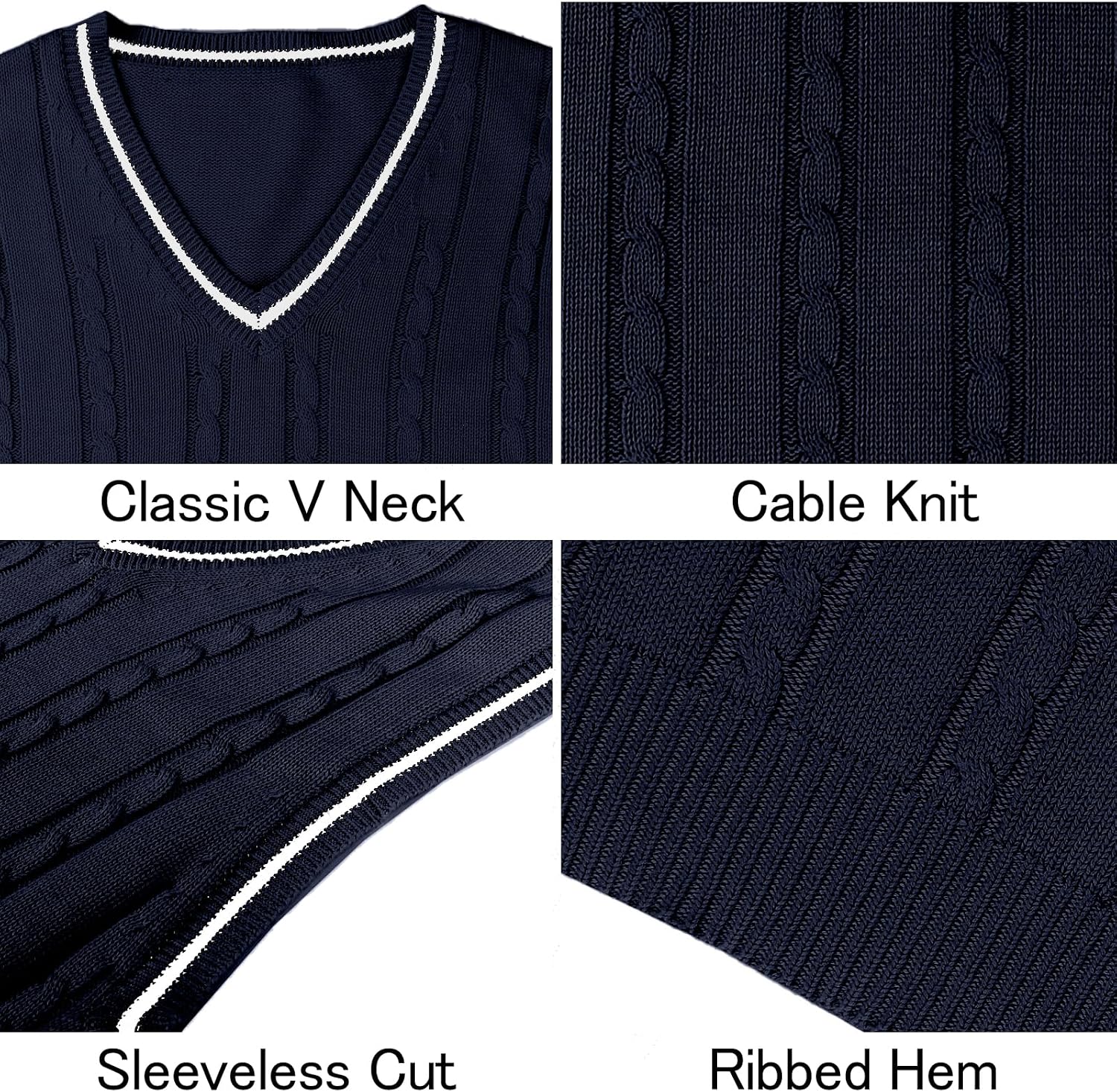 ZUEVI Men’s Sweater Vest Sleeveless V Neck Cable Knit Pullover Sweaters