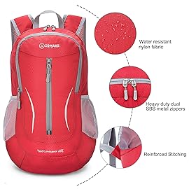 ZOMAKE Ultra Lightweight Packable Backpack 25L, Foldable Hiking Backpacks Water Resistant Small Folding Daypack for Travel(Red)