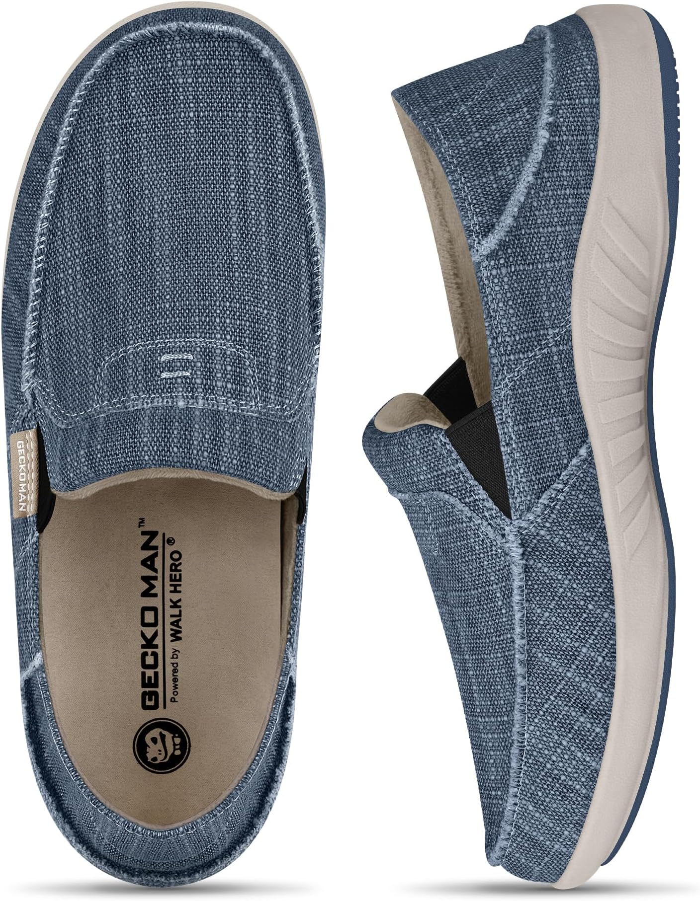 Mens Slip On Shoes, Canvas Loafers with Arch Support, Orthopedic Casual Sneakers for Plantar Fasciitis, Indoor & Outdoor Walking Slippers Shoes for Pain Relief (10, Navy)