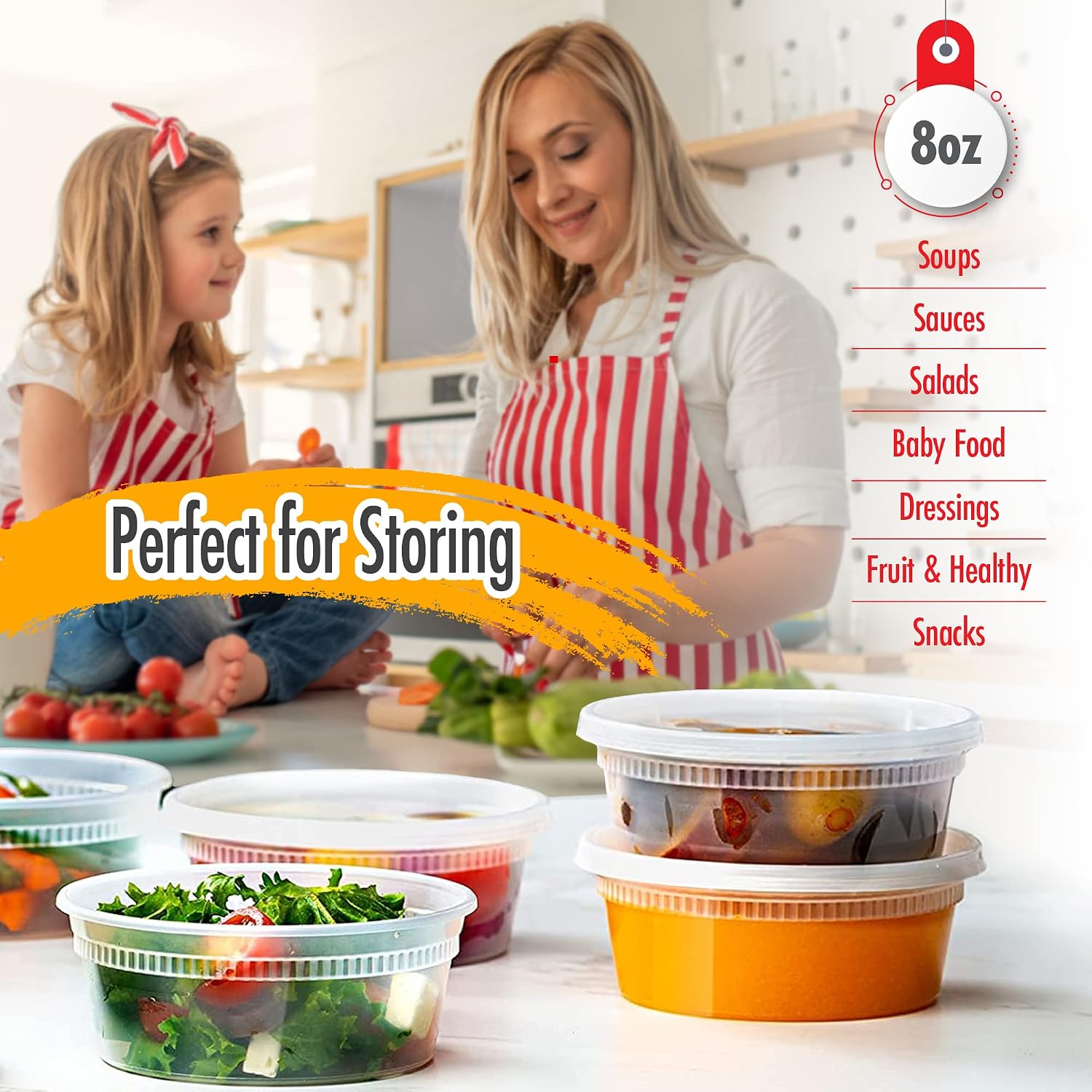 (8oz-Deli Containers with Leakproof Lids-50 Pack BPA-Free Plastic Microwaveable Clear Food Storage Container Premium Heavy-Duty Quality, Freezer & Dishwasher Safe image 4