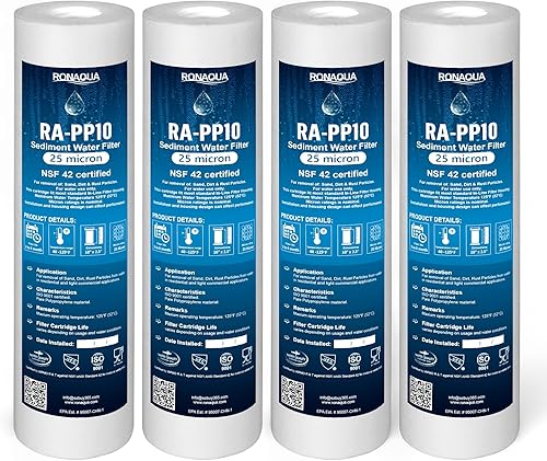 Miniatura 2 de Ronaqua Cartucho de filtro de agua de sedimentos de 25 micrones de 10 x 2.5 pulgadas, certificado NSF, filtración de 4 capas para cualquier unidad