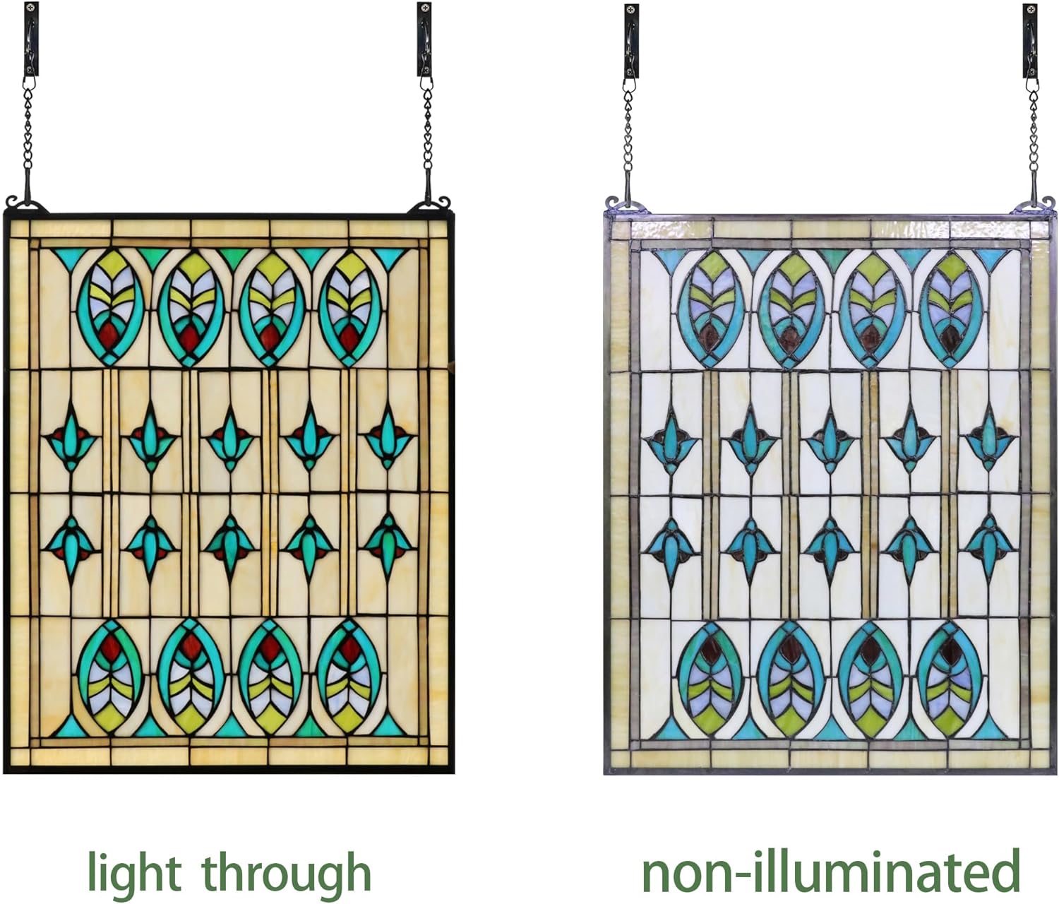 Large Stained Glass Window Hanging 20"×25", 100% Real Blue Stained Glass Panel for Home Decor(YLK003)