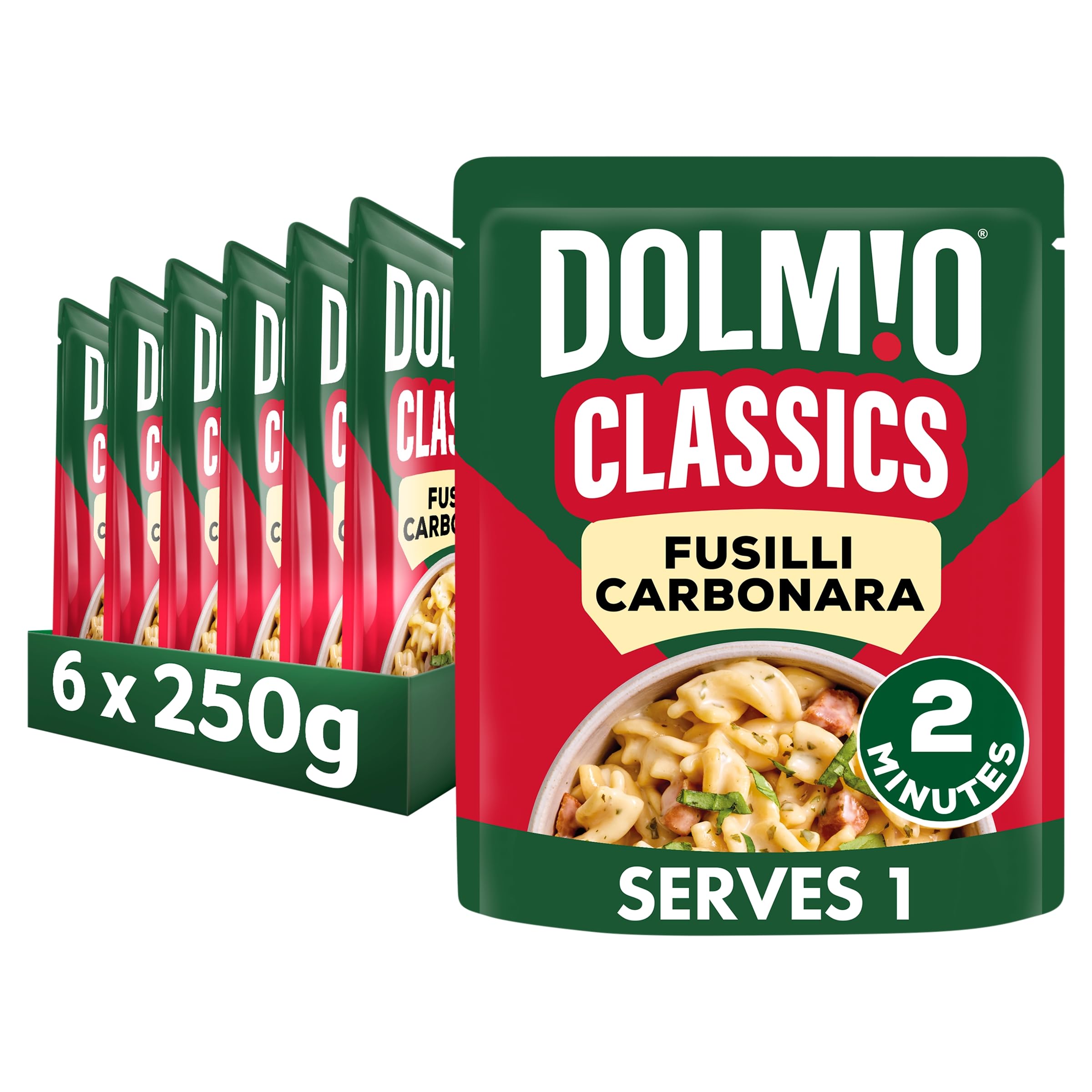 Dolmio Classics Pasta Fusilli Carbonara Ready Meals Pouch, Bulk Multipack 6 x 250g