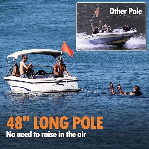 Miniatura 6 de Obcursco Bandera de barco naranja de 48 pulgadas con poste, bandera flotante de esquí acuático de 12 x 18 pulgadas, esquiador de 3 secciones para