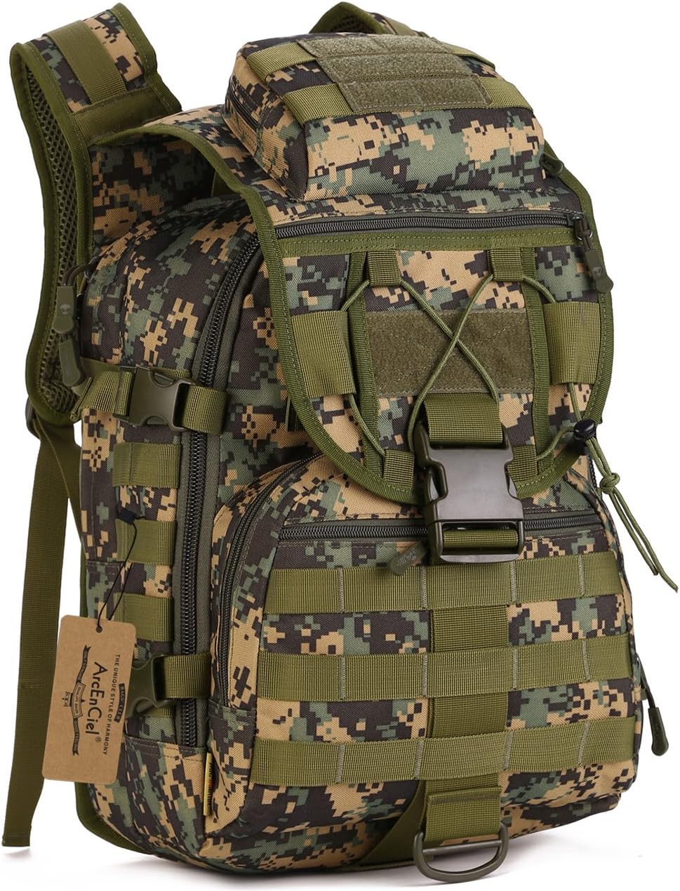 ArcEnCiel Tactical Backpack Military Army 3 Day Assault Pack Molle Bag Backpacks Rucksacks for Outdoor Hiking Camping Trekking Hunting - Rain Cover Included (Jungle Camouflage)
