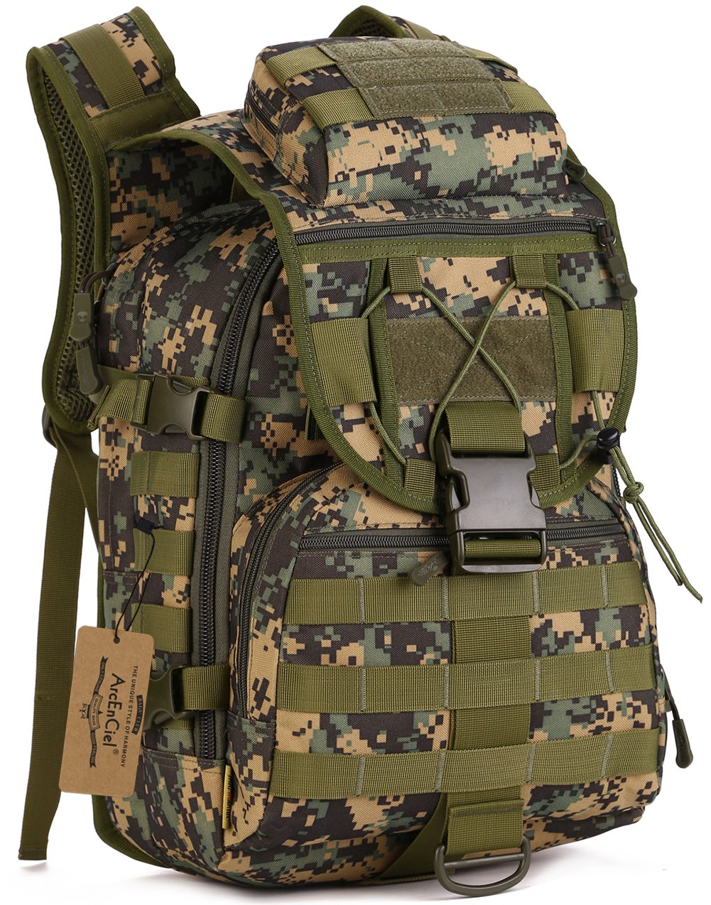 ArcEnCiel Tactical Backpack Military Army 3 Day Assault Pack Molle Bag Backpacks Rucksacks for Outdoor Hiking Camping Trekking Hunting - Rain Cover Included (Jungle Camouflage)