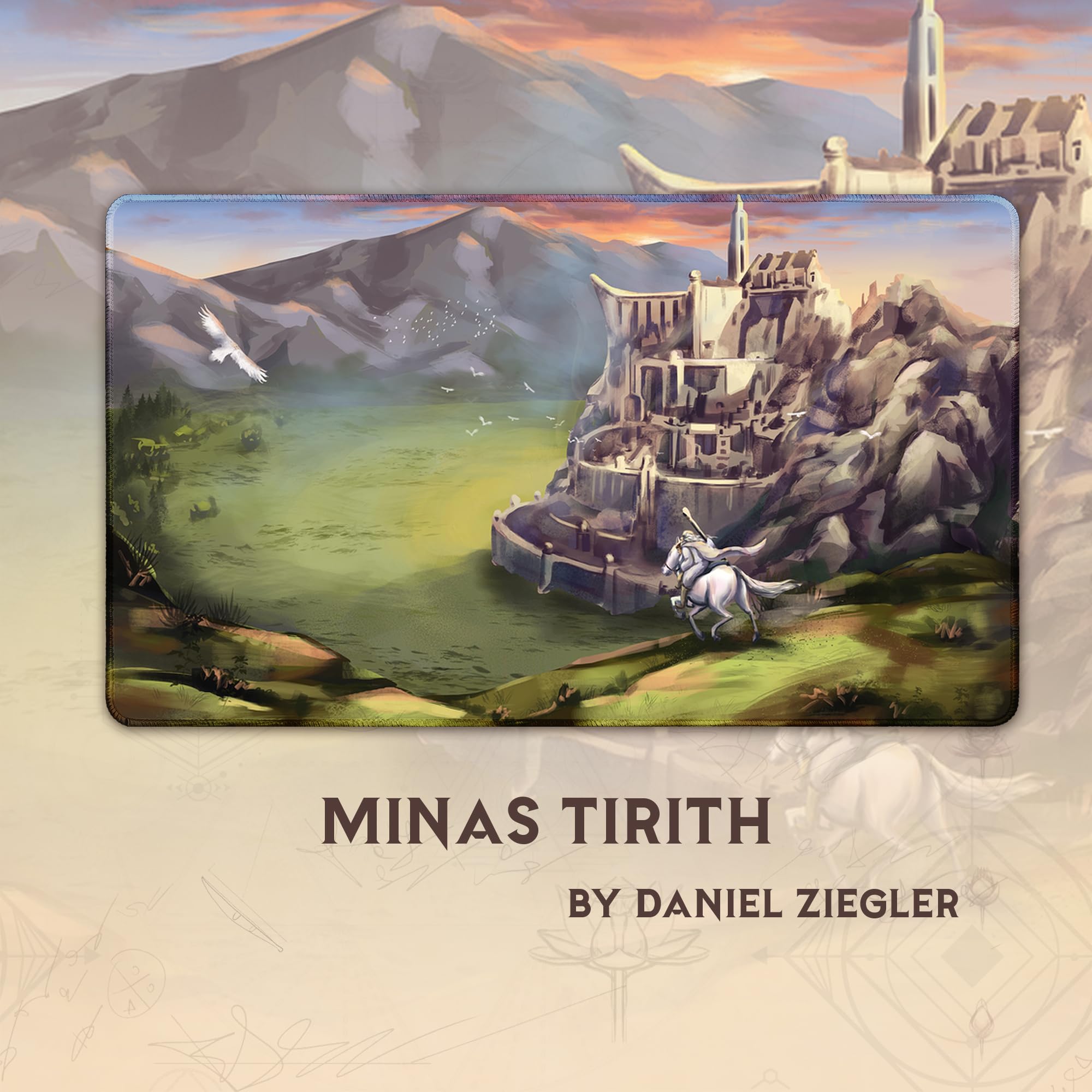 Minas Tirith (Bordes cosidos) - Alfombra de Juego El Señor de los Anillos - Compatible con tapete de Juego Magic The Gathering - Juega a MTG, YuGiOh, TCG