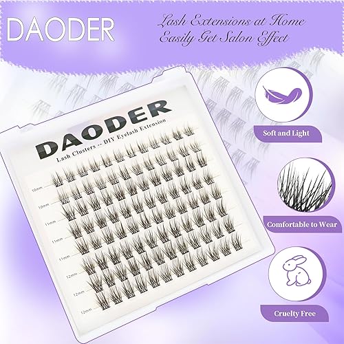 Miniatura 2 de DAODER Extensiones de pestañas cortas en racimo de aspecto natural, 96 unidades de 0.35-0.47 pulgadas, extensiones de pestañas rizadas C,