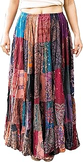 Long Patchwork Skirt Gypsy Boho Multi Colored Unique Tiered 100% Silky Rayon
