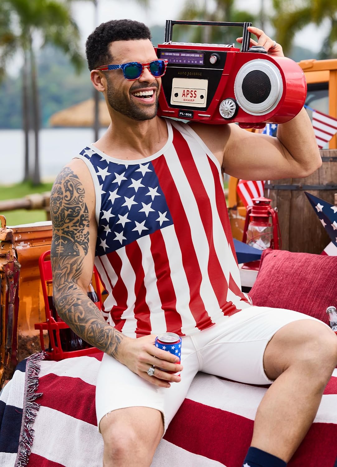 Arvilhill Men's 4th of July Tank Tops American Flag Graphic Sleeveless Shirt (S-3XL)