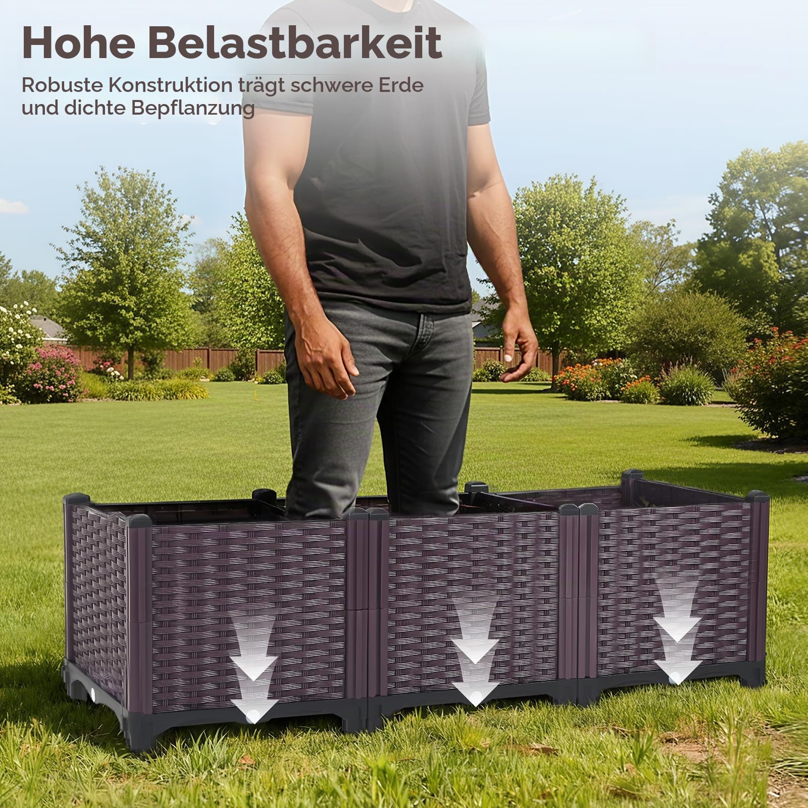 Hochbeet für Garten, Pflanzbeet Frühbeet Gartenbeet, sichtbarer Abfluss, erhöhte Pflanzkiste für Gemüse, Kräuter und Blumen，PP Blumenkasten für Garten Balkon,111 x 37 x 34.5 cm