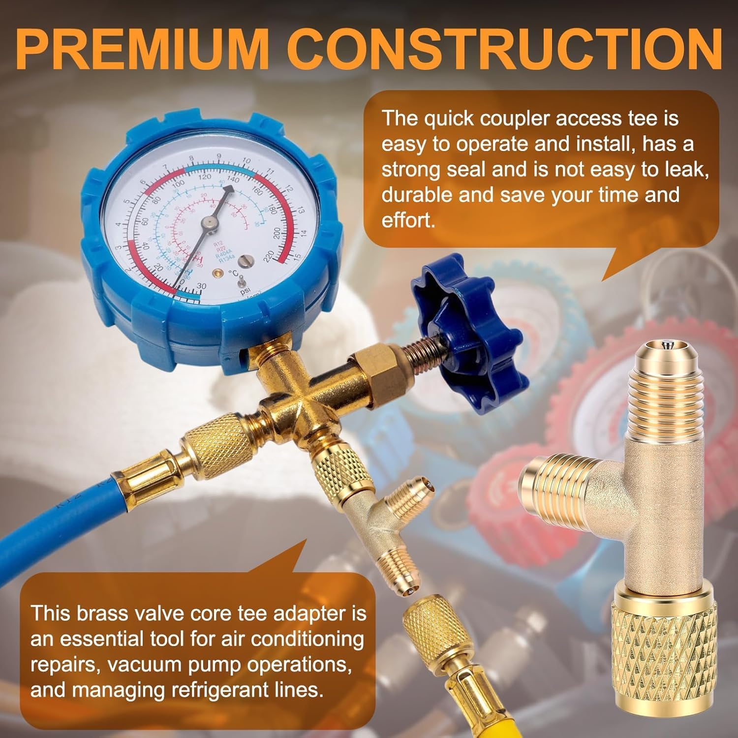 Brass HVAC Tee Adapter 1/4" SAE with Swivel Connector