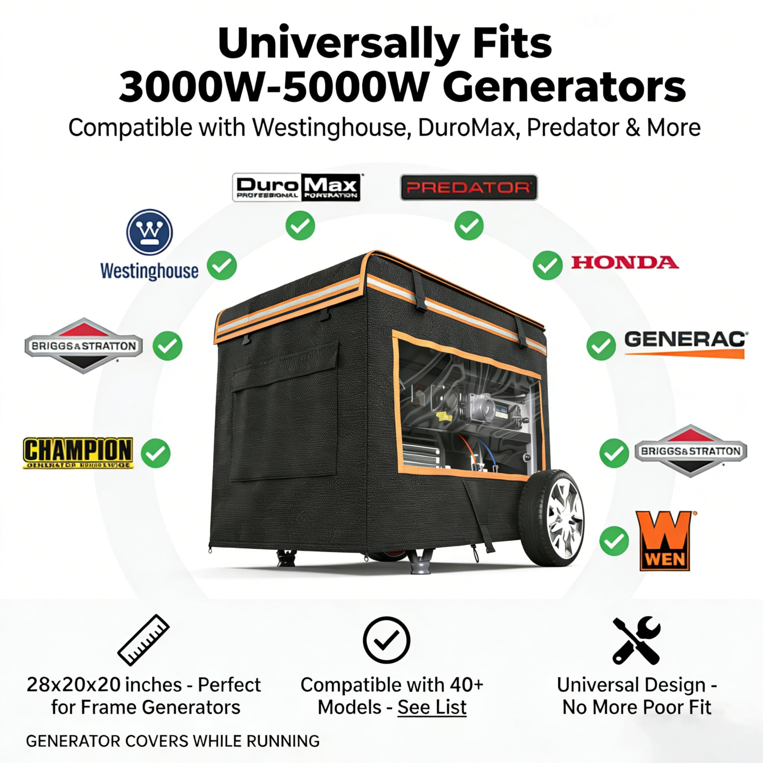 JIAHOO Cubiertas para generador mientras corres, 28 pulgadas de largo x 20 pulgadas de ancho x 20 pulgadas de alto, resistentes e impermeables, compatibles con generador de marco de 3000 W-5000 W,