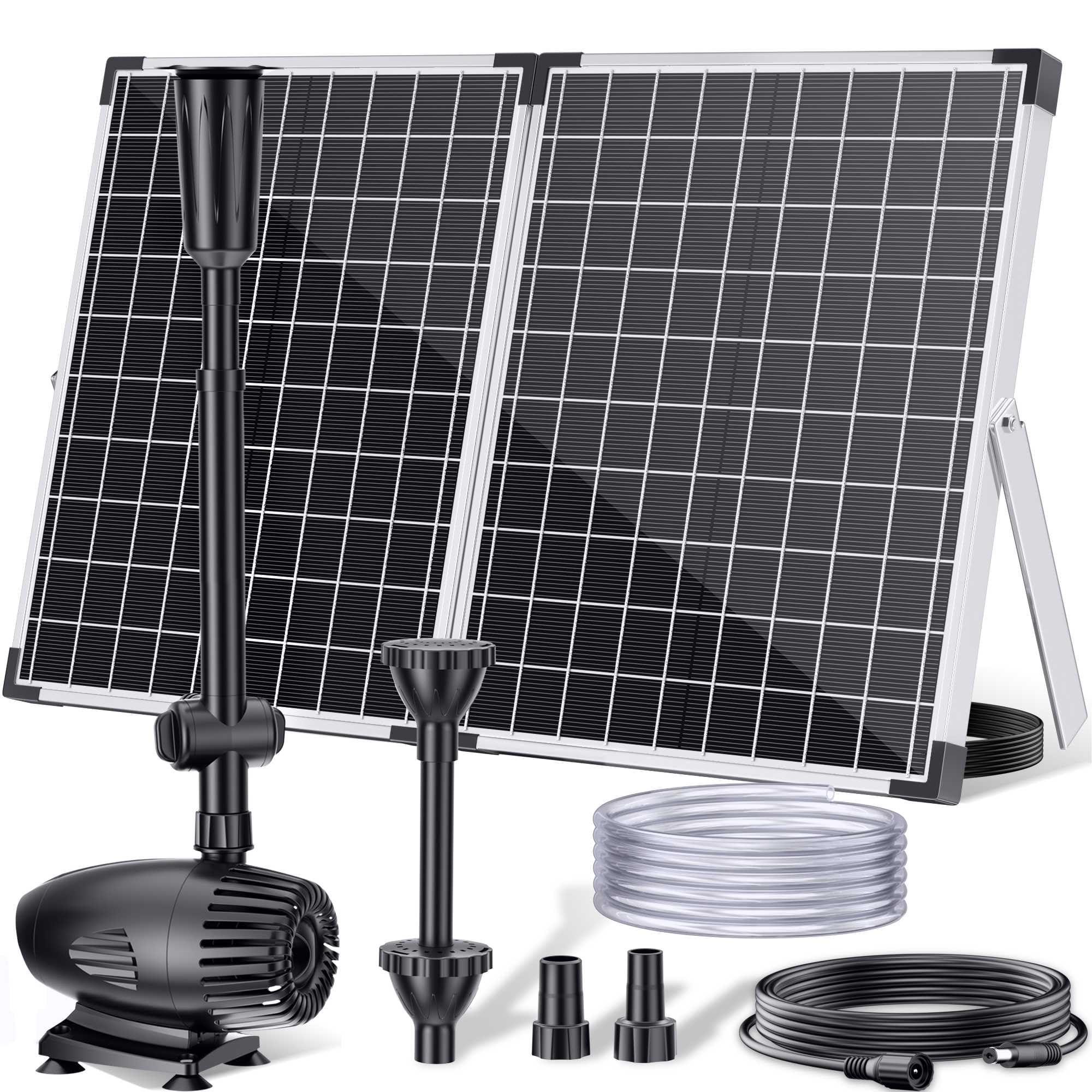 POPOSOAP Pompa solare per fontana da 55 W per stagno all'aperto, pompa solare per laghetto da 480 GPH con protezione a secco, pompa ad energia solare con tubo in PVC, cavo da 17 m per laghetti