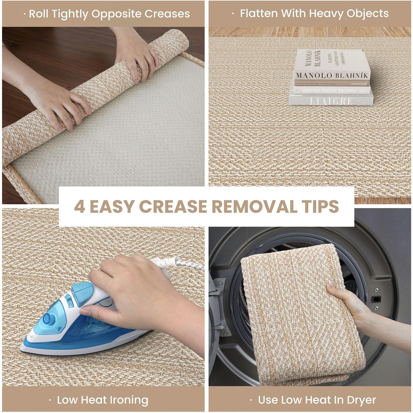 IOHOUZE Washable Runner Rug 2x6 Non Slip Runners for Hallways Entryway Runner Indoor, Kitchen Rugs Woven Cotton Floor Carpet for Kitchen Hall Entrance Bedroom, Beige/Sandy/Off-White