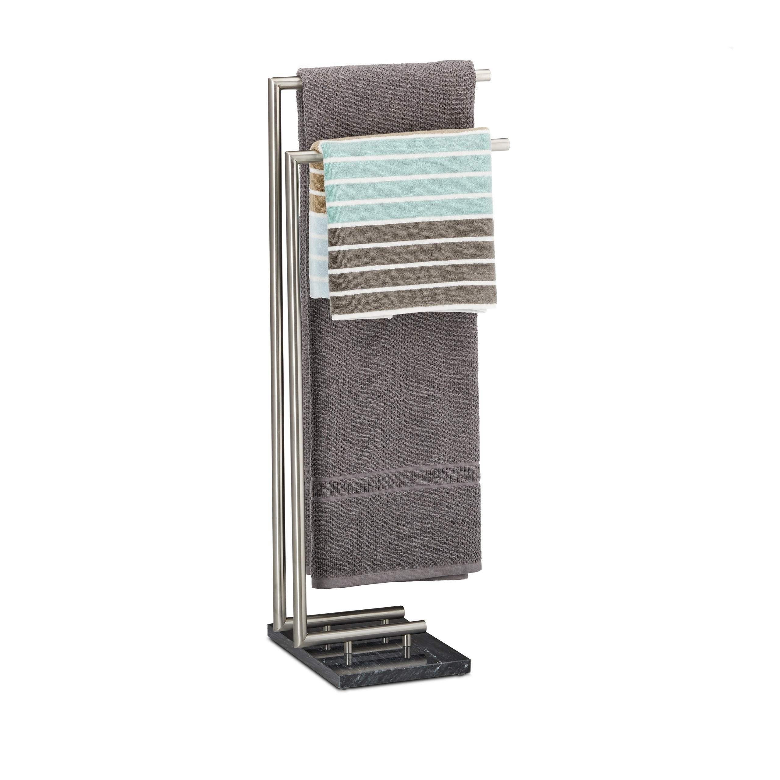 Relaxdays Portasciugamani da Terra, Piantana, per Bagno e Cucina, Marmo e Acciaio, 84x34x30 cm, PIERRE, Argentato Nero