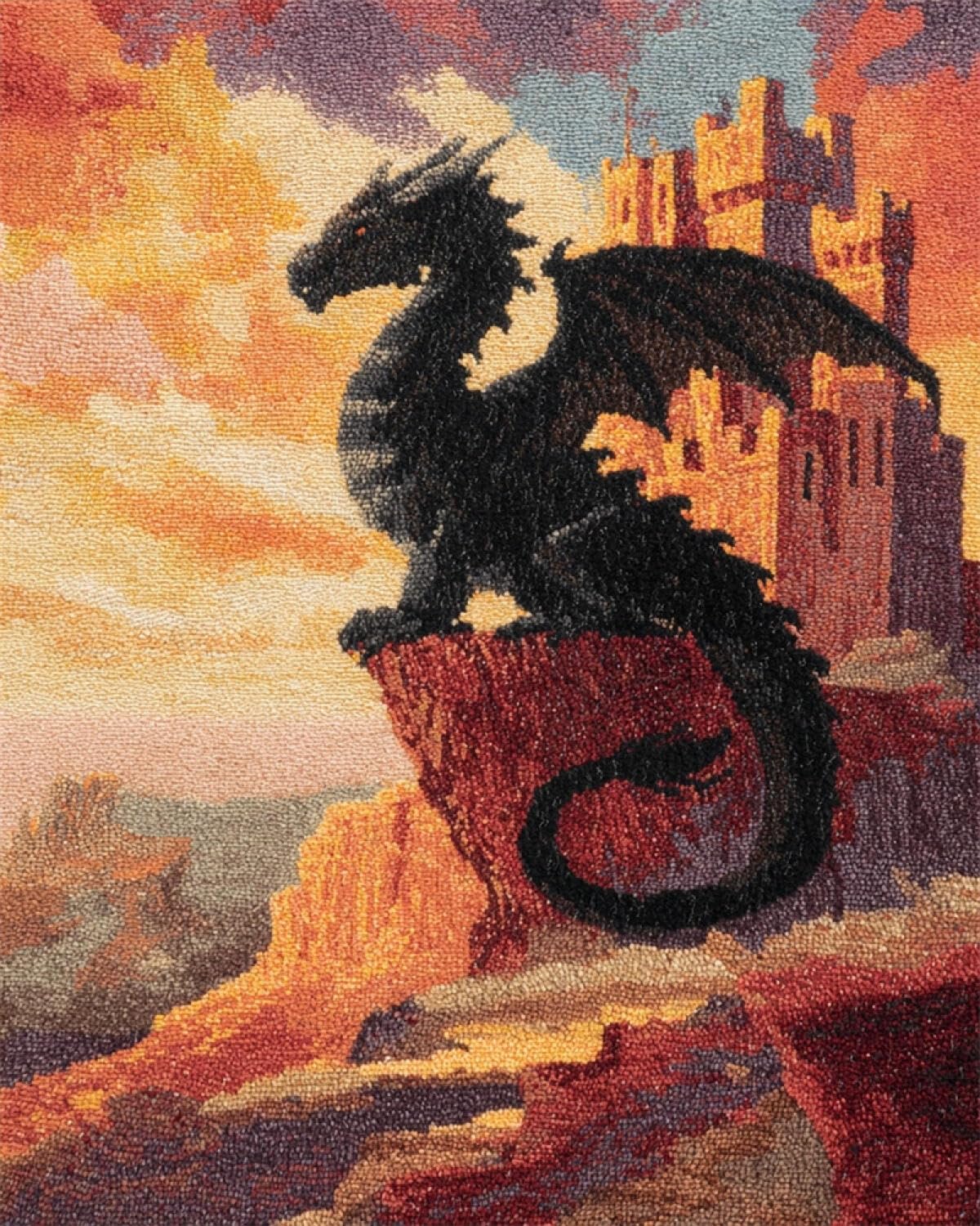 AxiangziK DIY Latch Hook Rugs Kits Dragons et châteaux 60x90cm