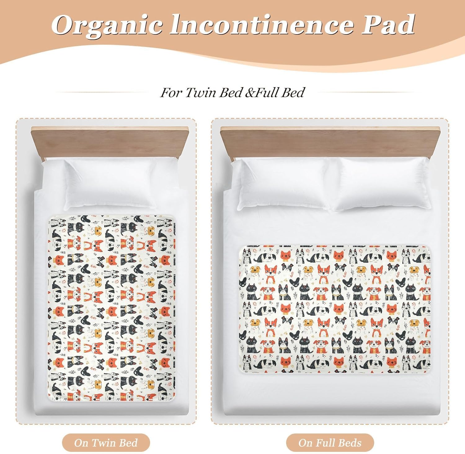 Cartoon Minimalist Dogs Lovely Extra Large Resuable Potty Training Pee Pad Soft Absorbent Sheet Cover Underpads Breathable Pee Mats for Toddler Kids , 52" L x 34" W