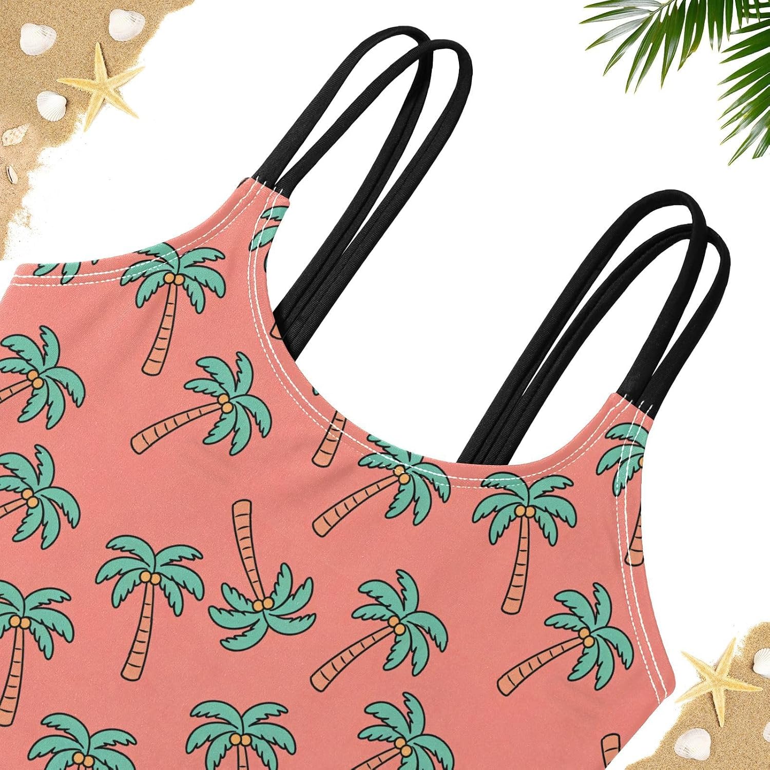 Girls Two Piece Swimsuits Coral Palm Bikini Set Swimwear Kids Bathing Suit for Girls 5-12 Years