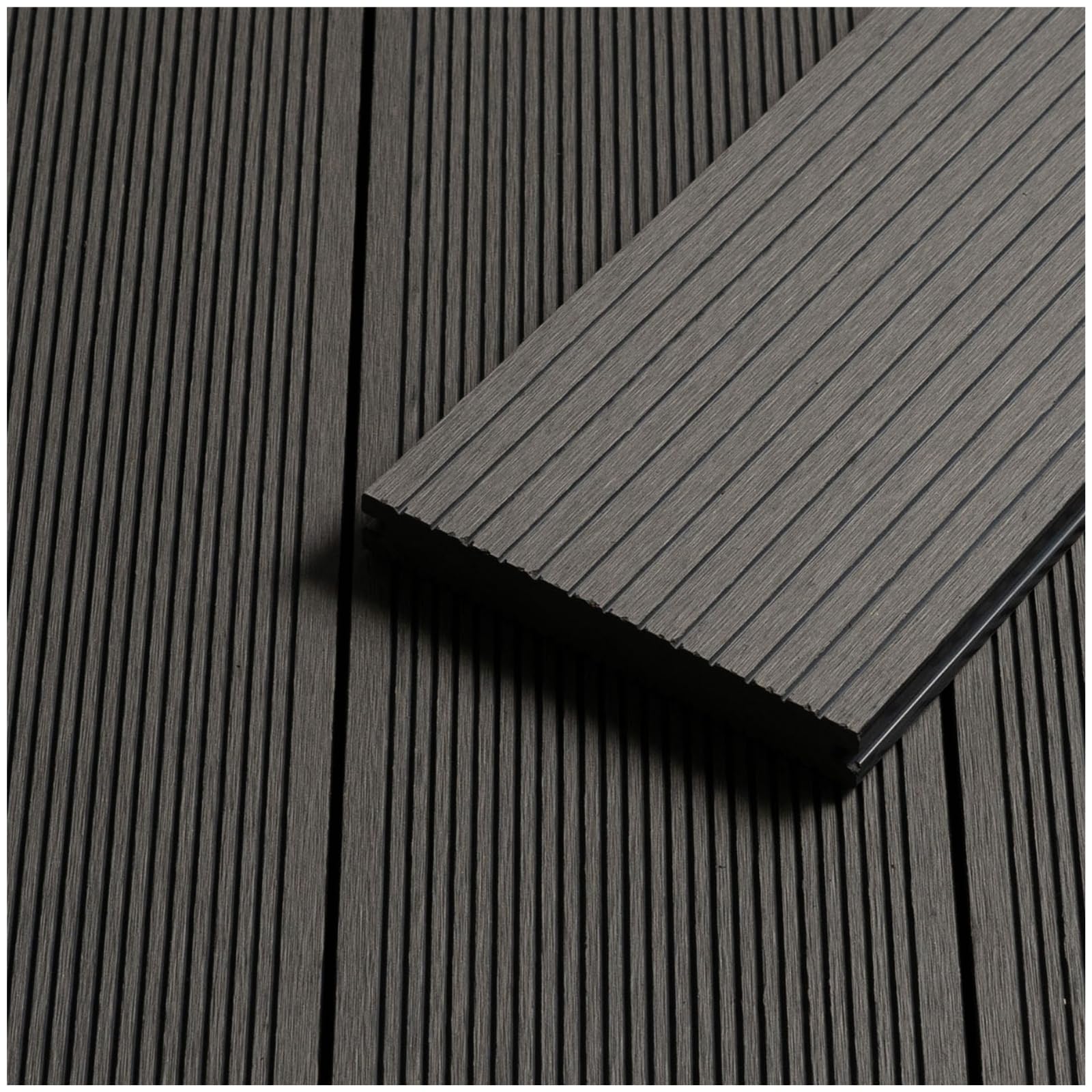 HORI WPC Terrassendielen Komplettset Mauritius verschiedene Farben - Massivdiele, beidseitig nutzbar, inkl. Unterkonstruktion & Clips Fläche: 15 m² - 320 cm Dielenlänge - Grau