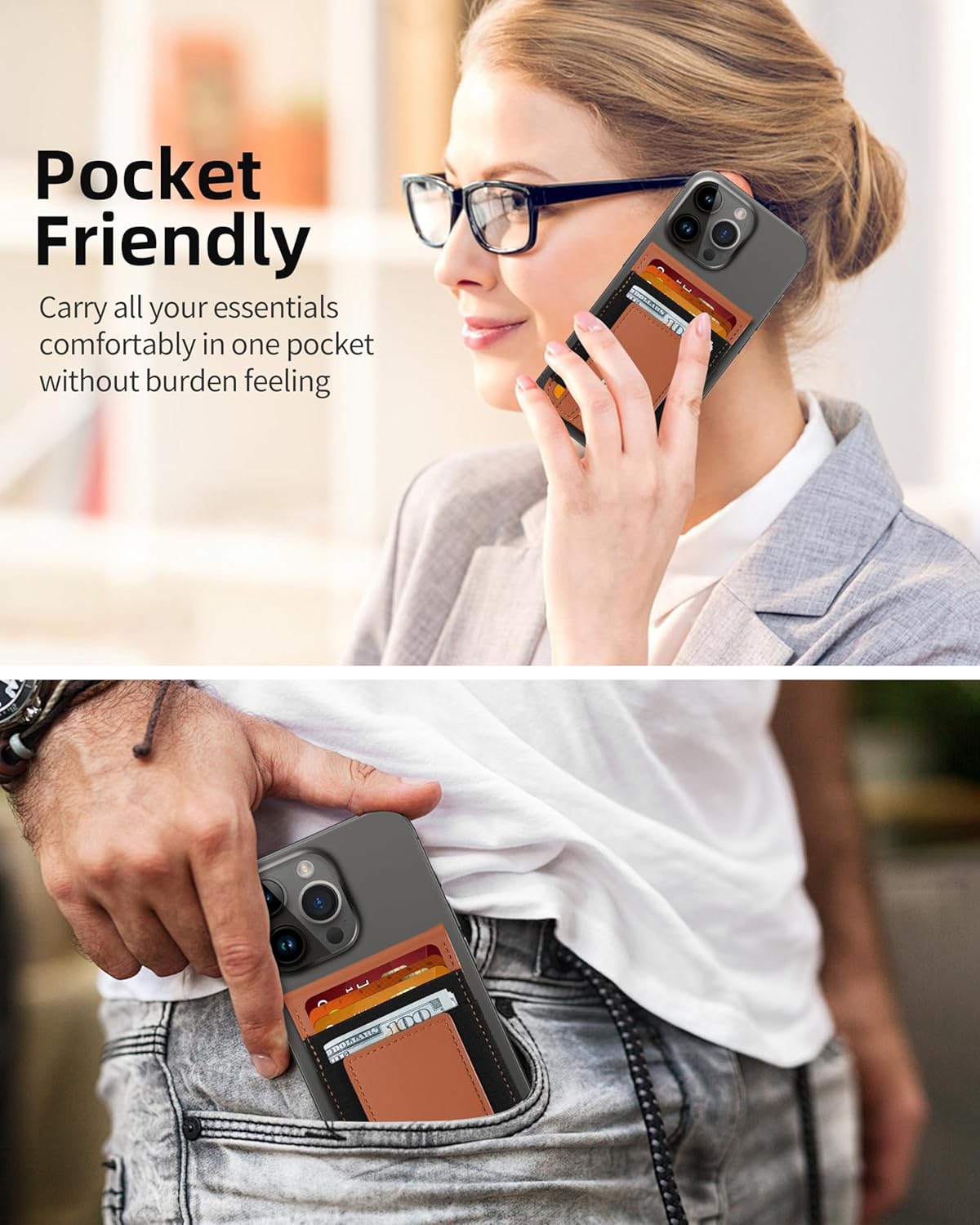 For Magsafe Wallet Stand, Magnetic Wallet for iPhone 17/16/15/14/13/12 Series, for iPhone Walletwith Adjustable Stand, ID Window, 4 Card Slots, 10 Cards Holder, Vegan Leather, RFID Blocking, Brown - Image 7