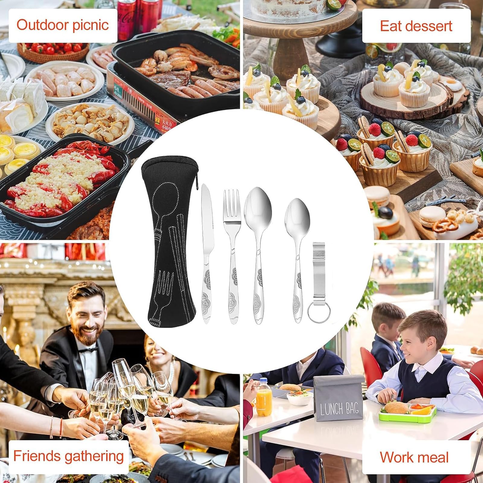 2 Set Posate Da Viaggio | Borsa Portatile Con Zip | Acciaio Inox 304 | Per Campeggio E Picnic - Foto 2