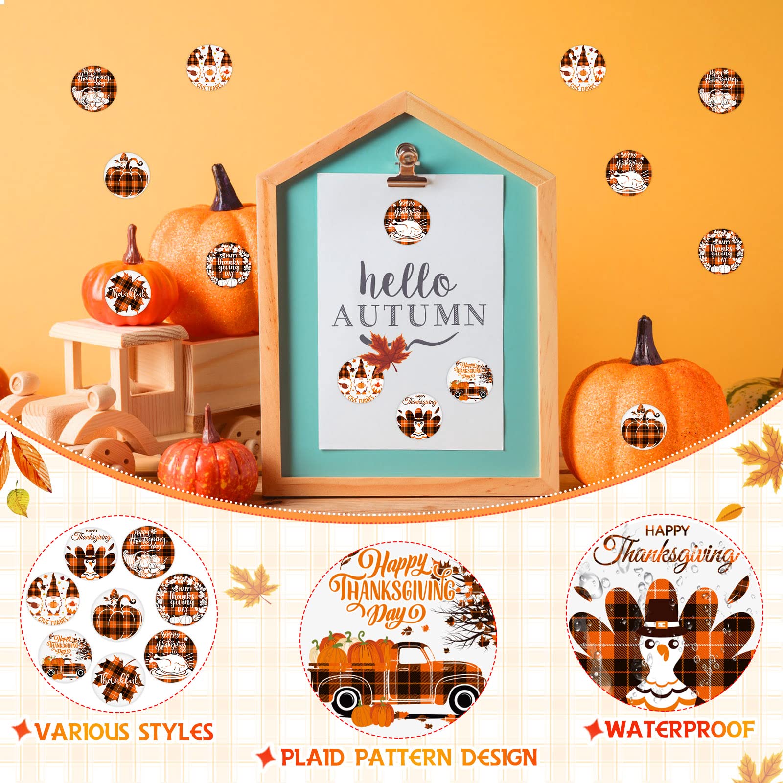 Alynta Fall Thanksgiving Stickers - 600 Pcs Holographic Maple Leaf Stickers, 1.5 Inch, Orange & Yellow - View #2