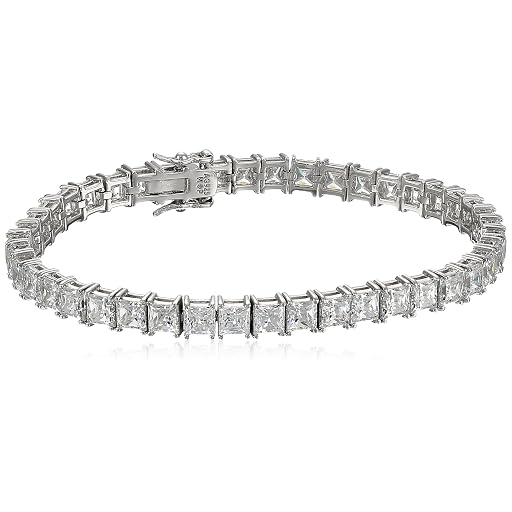 MockWares Collection Platinum Plated Princess-Cut Tennis Bracelet, Platinum Plated Silver